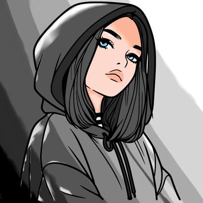 a realistic girl in a hoodie