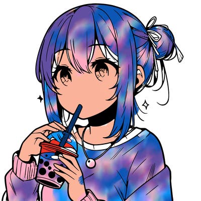 manga character drinking boba