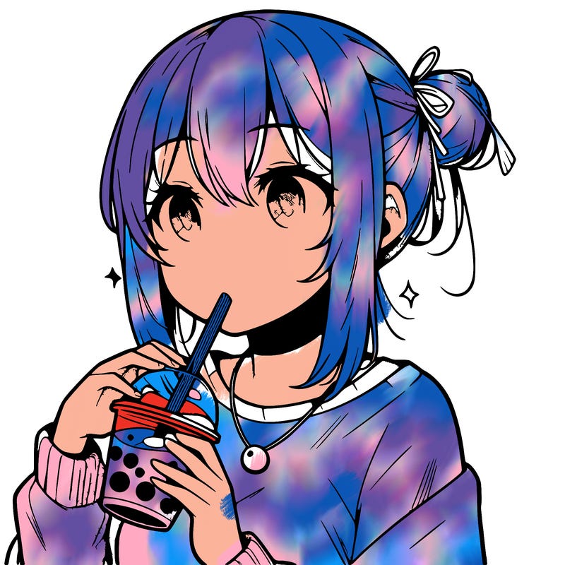 manga character drinking boba