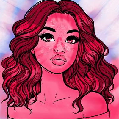 realistic girl with wavy hair and lips