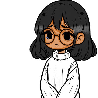 sad girl with glasses in a sweater