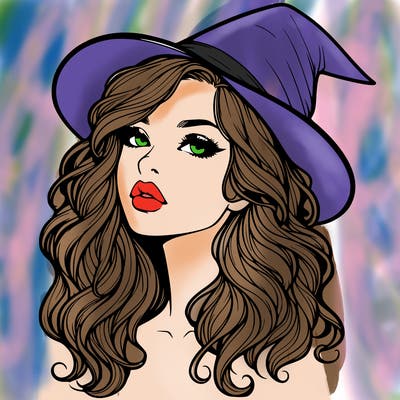 realistic witch girl with wavy hair and lips