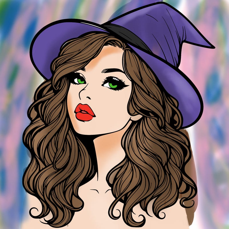 realistic witch girl with wavy hair and lips