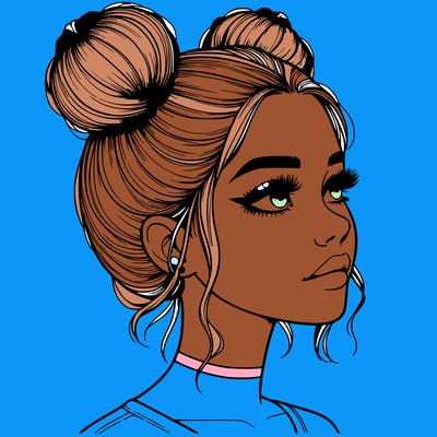 realistic girl with buns on the top of her head