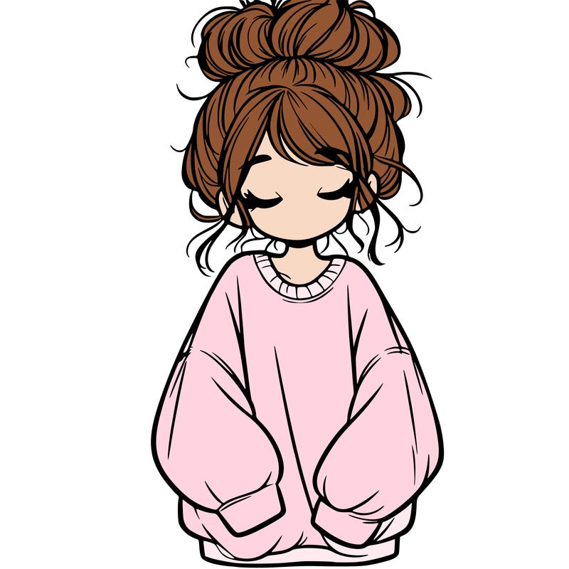 girl with baggy sweatshirt and messy bun