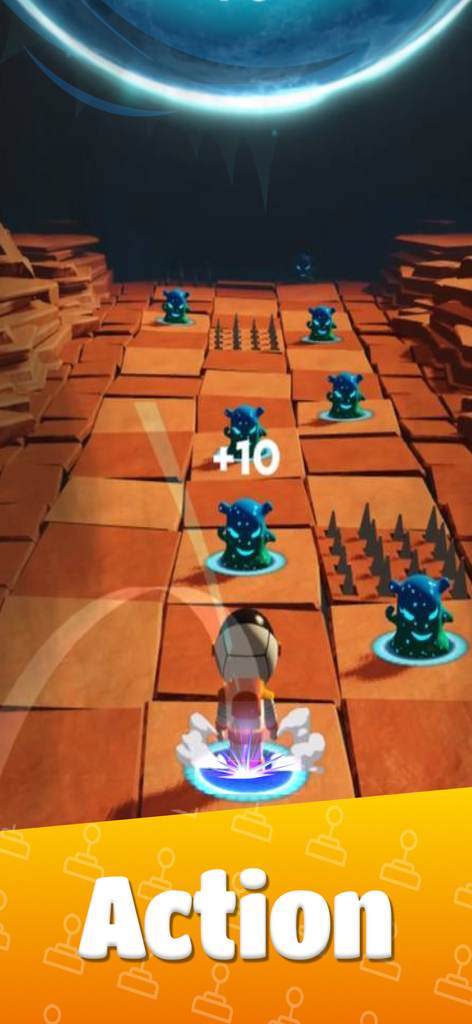 A screenshot of an action arcade game in Prizes by GAMEE featuring a space character collecting items on a path.