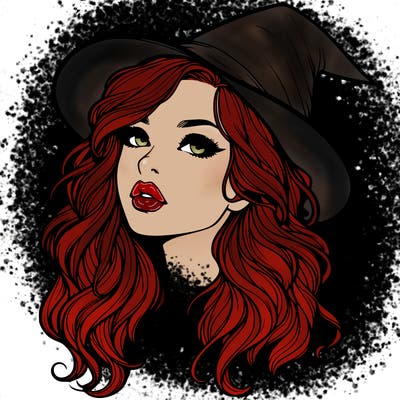 realistic witch girl with wavy hair and lips
