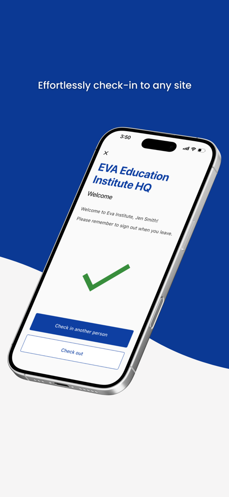 EVA Check-in | Visitor sign-in - Successful visitor check-in confirmation on the EVA Check-in mobile app