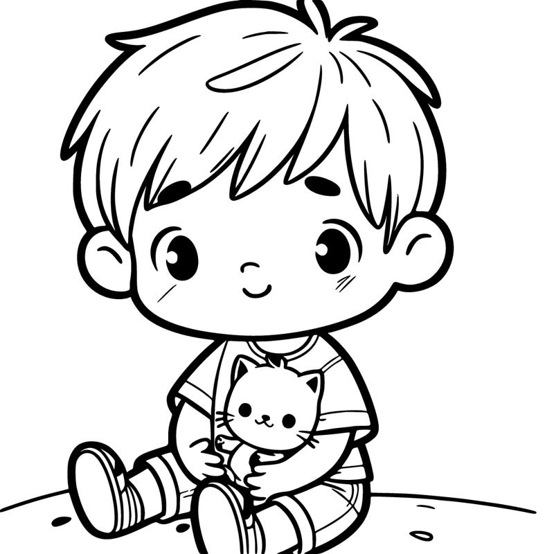 little boy holding a little cat