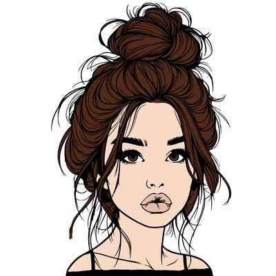 realistic girl with a messy bun and she has lips