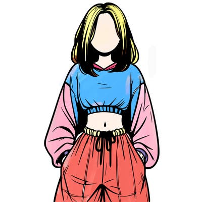realistic girl faceless with baggy pants and a crop top