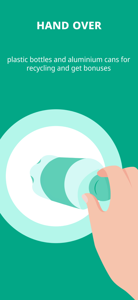 EcoRewards Saudi - Un'illustrazione che mostra una mano che inserisce una bottiglia di plastica in una macchina per il riciclo per guadagnare premi bonus