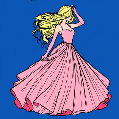 realistic woman with dress flowing in the wind