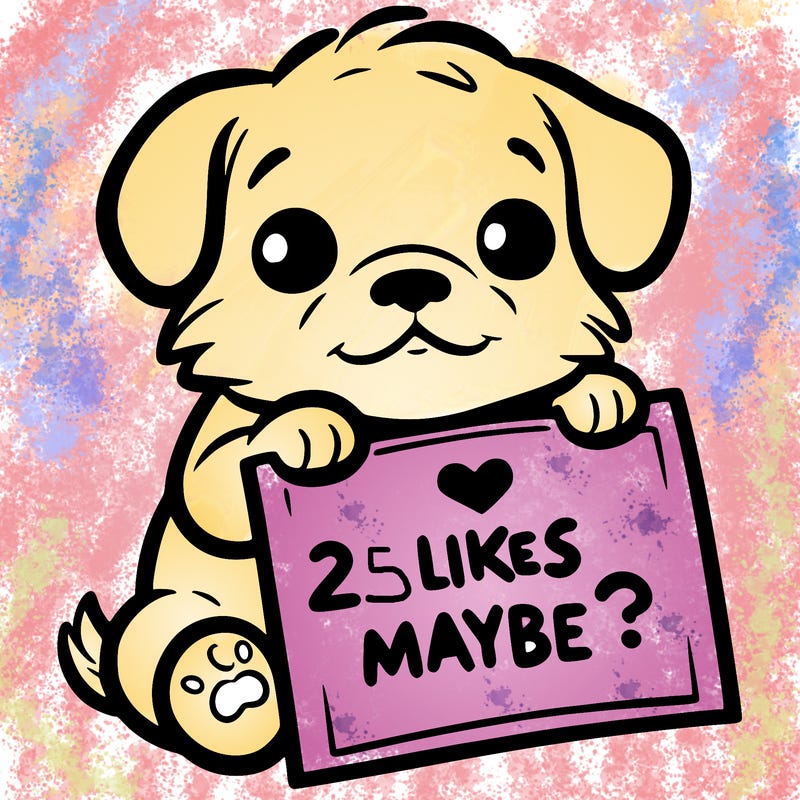 a puppy holding a sign that says 2 likes maybe?