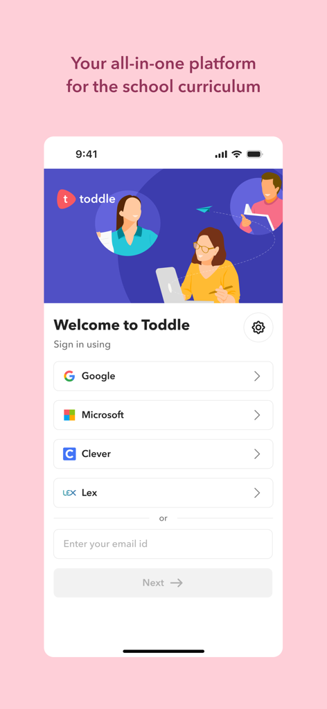 Toddle Educator - Toddle Educator app login interface with sign in options for Google Microsoft Clever and Lex