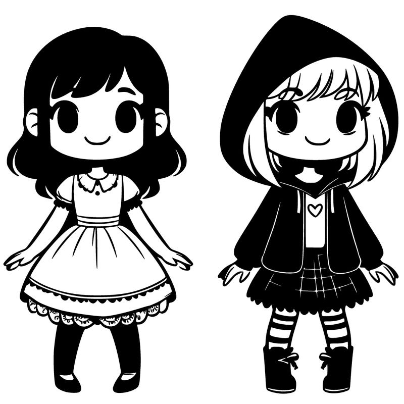 kind girl wearing a dress and goth girl wearing a hoodie