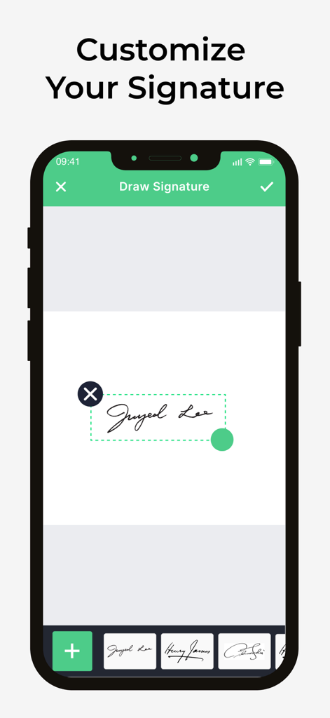 Signature Maker - SignHub - Mobile app interface for drawing and customizing a digital signature in SignHub.