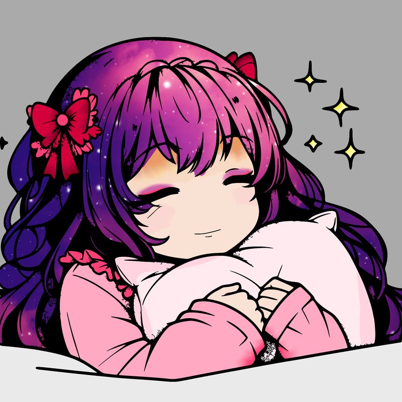 cute realistic anime girl sleepy holding pillow