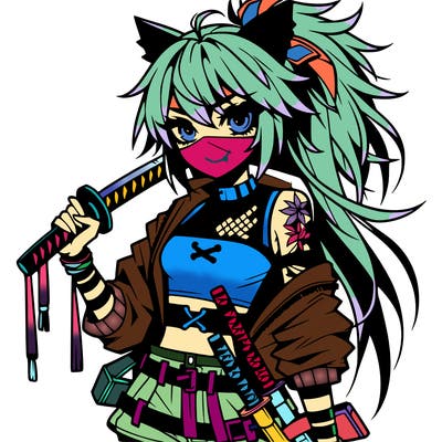 gorgeous edgy anime girl with a ninjato in one hand