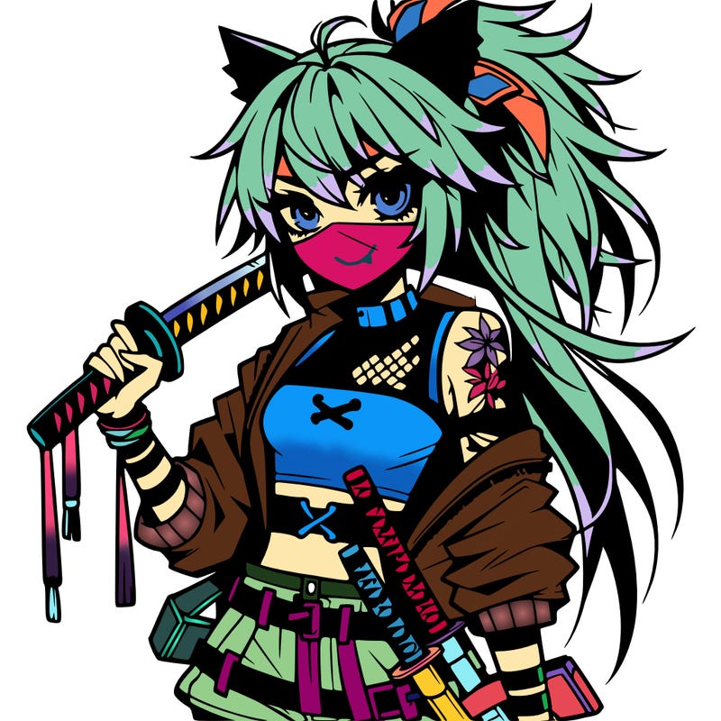 gorgeous edgy anime girl with a ninjato in one hand