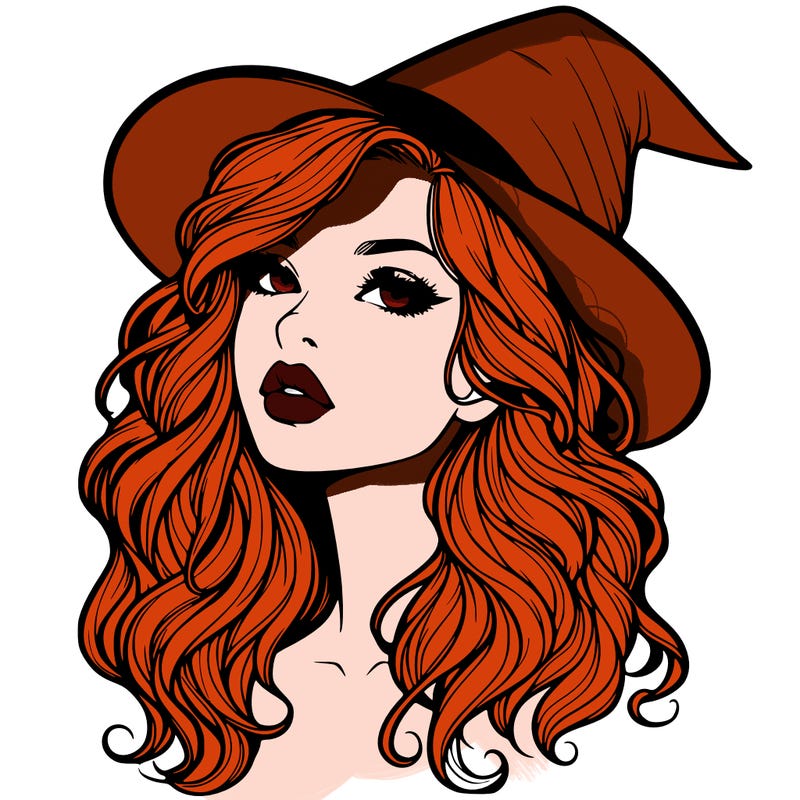 realistic witch girl with wavy hair and lips