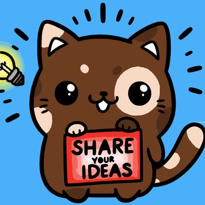 a cute cat saying share your ideas
