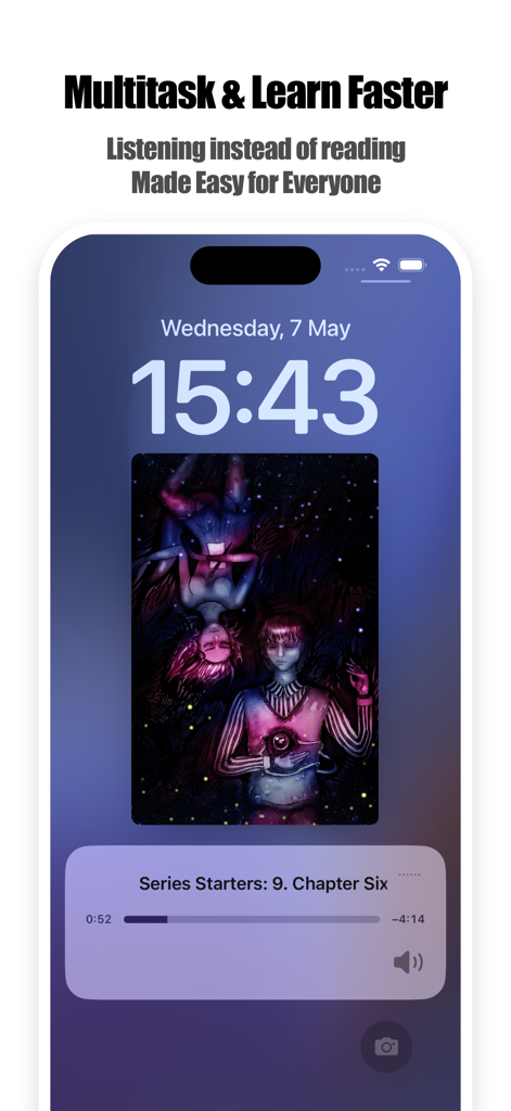 aiReader: AI Text to Speech - iPhone lock screen displaying aiReader background audio playback for multitasking and learning