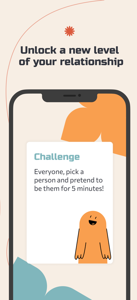 Screenshot of the PillowTalk app showing a relationship challenge card asking couples to roleplay for five minutes