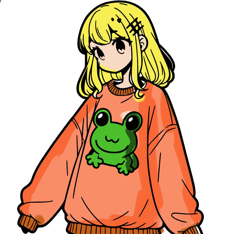 girl wearing frogging sweatshirt