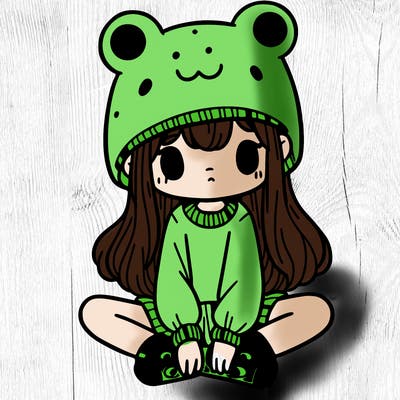 a girl wearing a frog hat and some frog socks