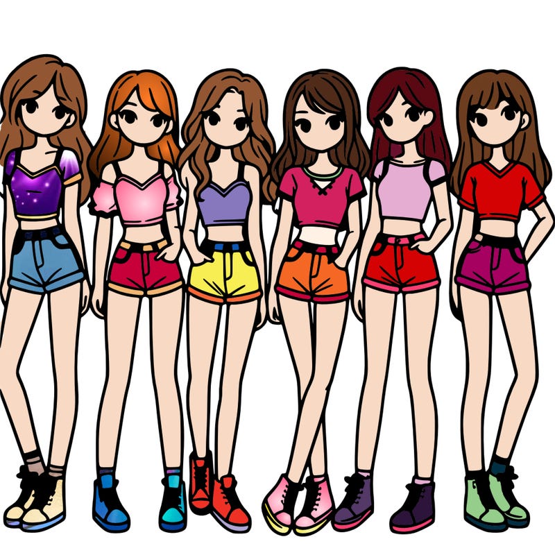 a group of girls wearing crop tops and shorts