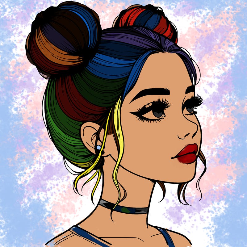 realistic girl with buns on the top of her head