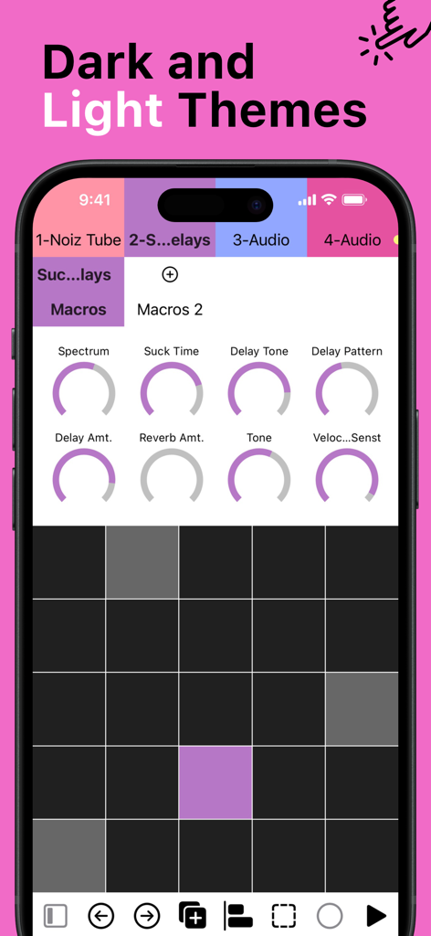 7III Tap: Live MIDI Controller - 7III Tap MIDI controller app interface in light theme mode showing control knobs and a pad grid.