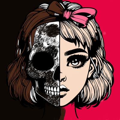 realistic girl with half skull mask