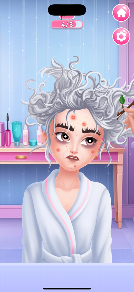 Beauty Salon Girl - Un personaje con cabello desordenado y imperfecciones en la piel listo para un cambio de imagen en la aplicación Beauty Salon Girl