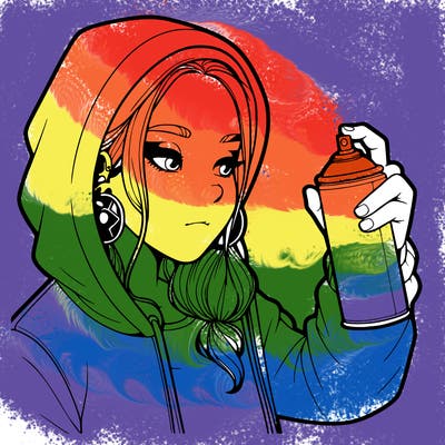 a realistic girl, spray painting