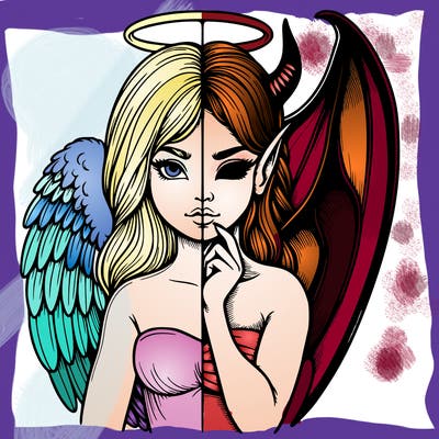 realistic angel half demon