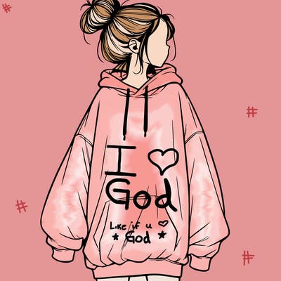 realistic girl with a oversized sweatshirt on and a bun