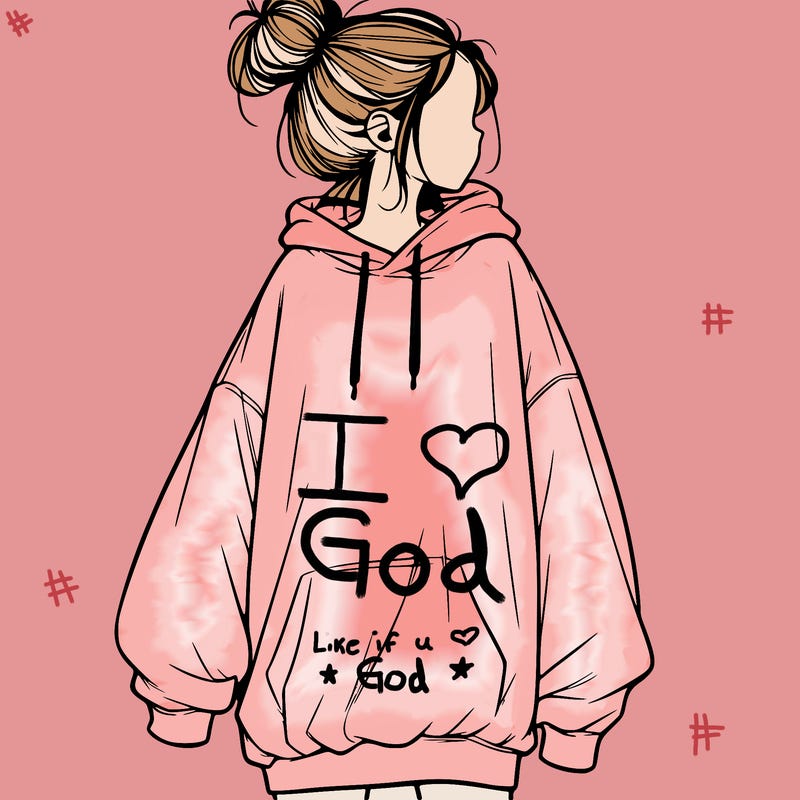 realistic girl with a oversized sweatshirt on and a bun