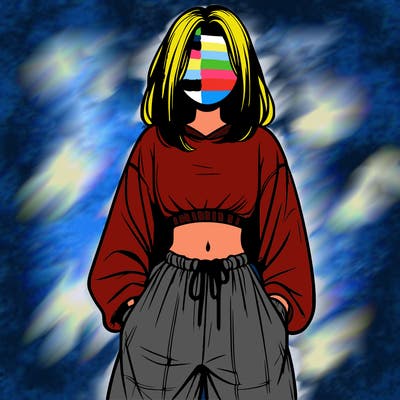 realistic girl faceless with baggy pants and a crop top