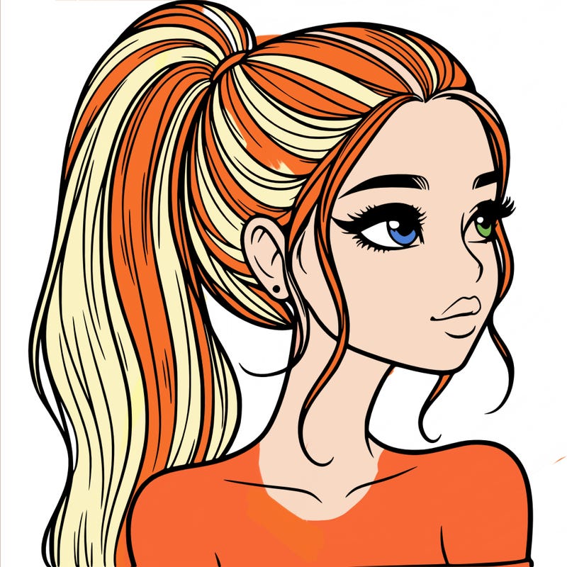 a beautiful and realistic girl with a high pony tail