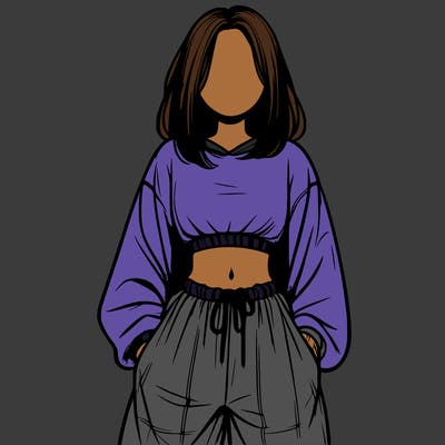 realistic girl faceless with baggy pants and a crop top