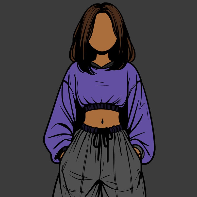 realistic girl faceless with baggy pants and a crop top