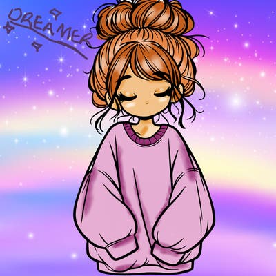 girl with baggy sweatshirt and messy bun