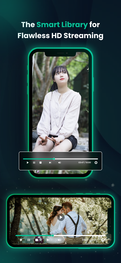 X Video Downloader - HD Player - X Video Downloader app interface showing HD video playback on iPhone screens in portrait and landscape orientations.