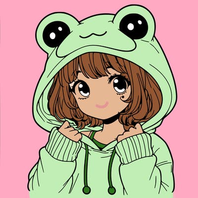 a cute teenage girl wearing a frog hoodie