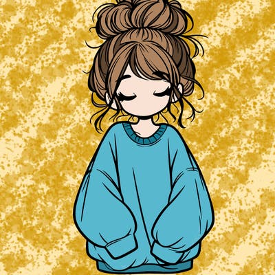 girl with baggy sweatshirt and messy bun