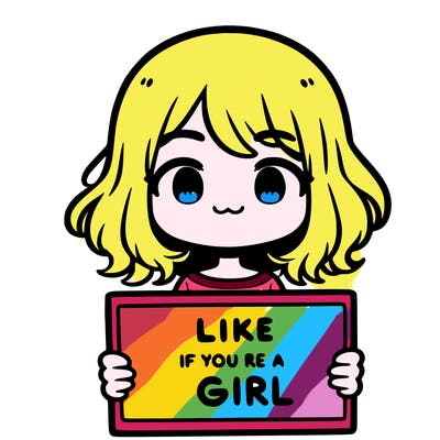 a cute girl holding a sign that says like if you’re a girl