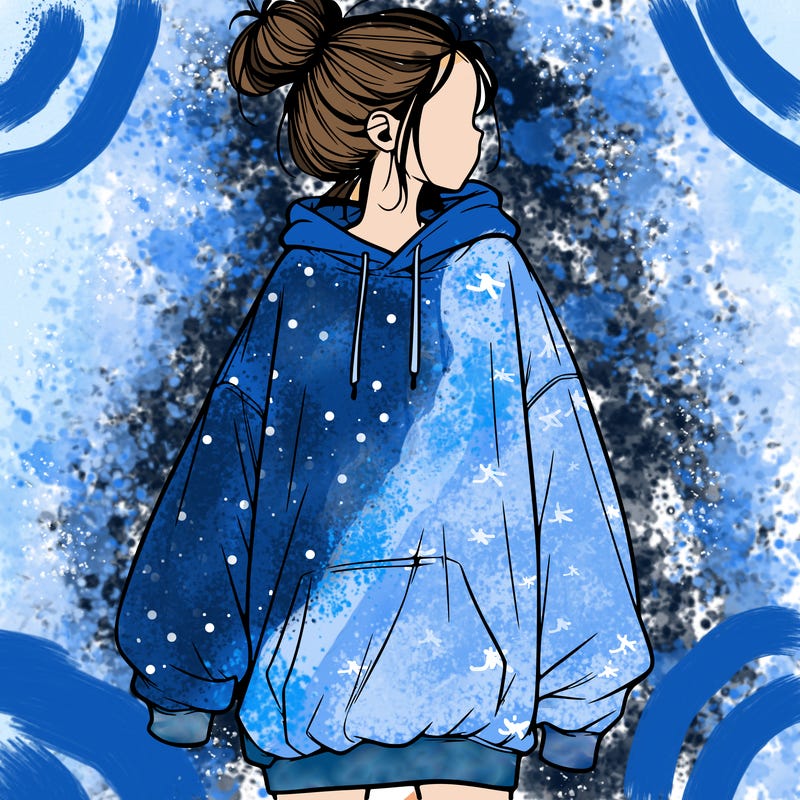 realistic girl with a oversized sweatshirt on and a bun
