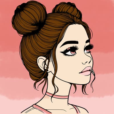 realistic girl with buns on the top of her head